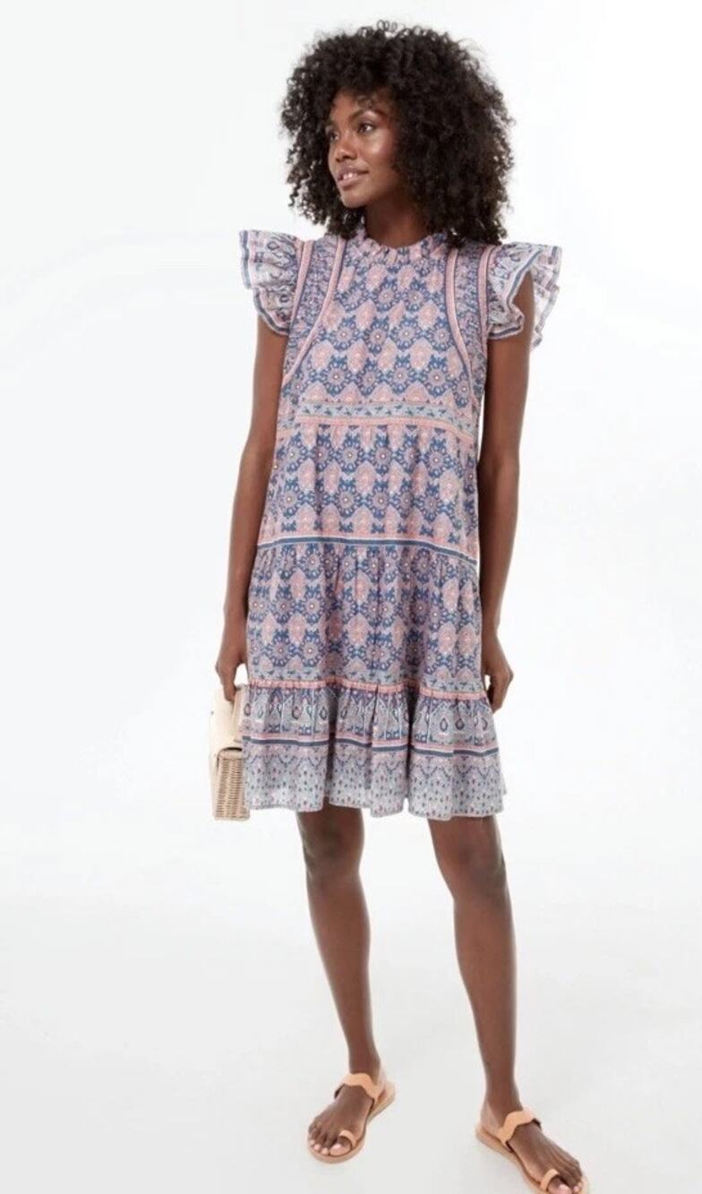 Sea NY Flutter Sleeve Paisley Dress Pink Blue Size 6 Summer Wedding Party Beach
